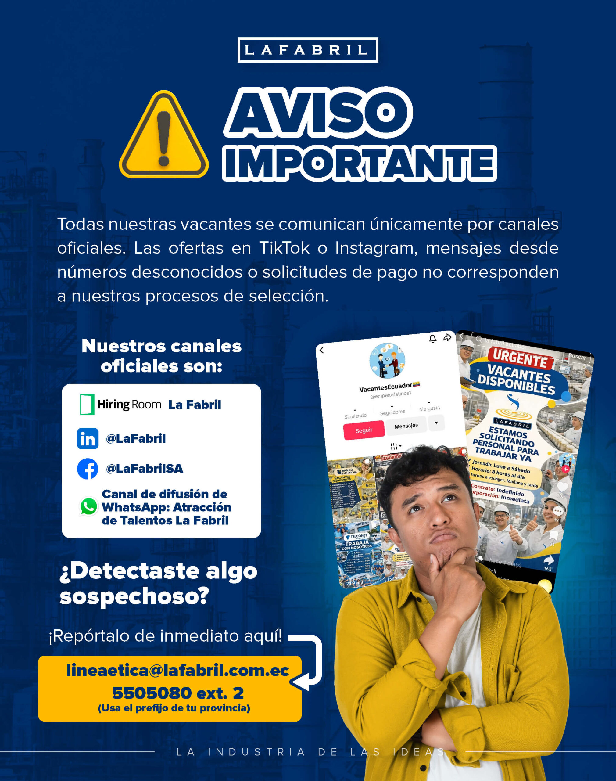 Postula solo por nuestros canales oficiales - La Fabril